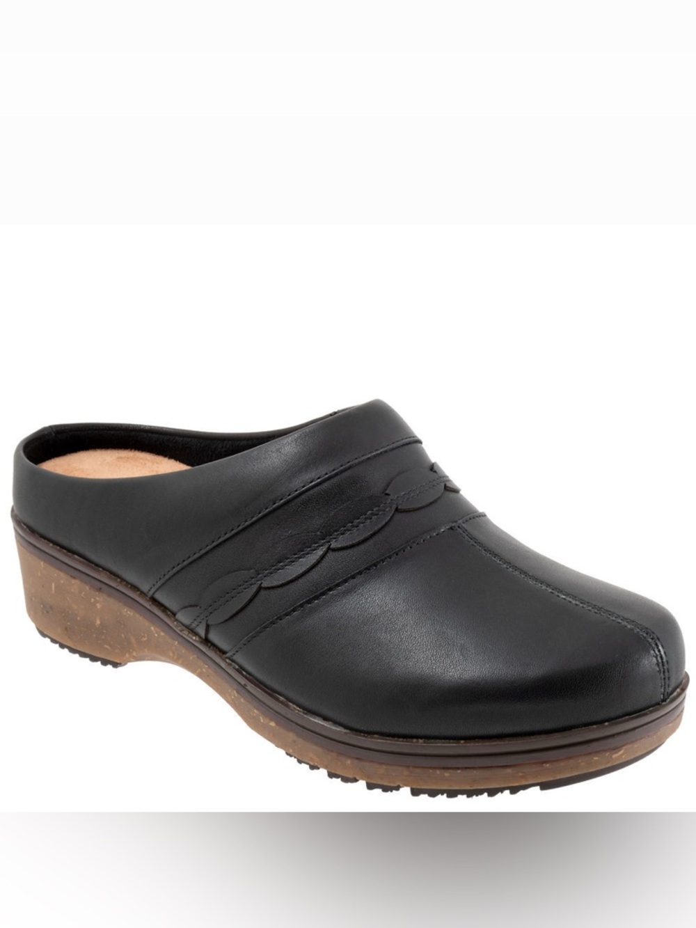 SoftWalk Amber 3.0 Black Leather Clogs 9 WW Extra Wide Slip On Mule Wedge Comfy